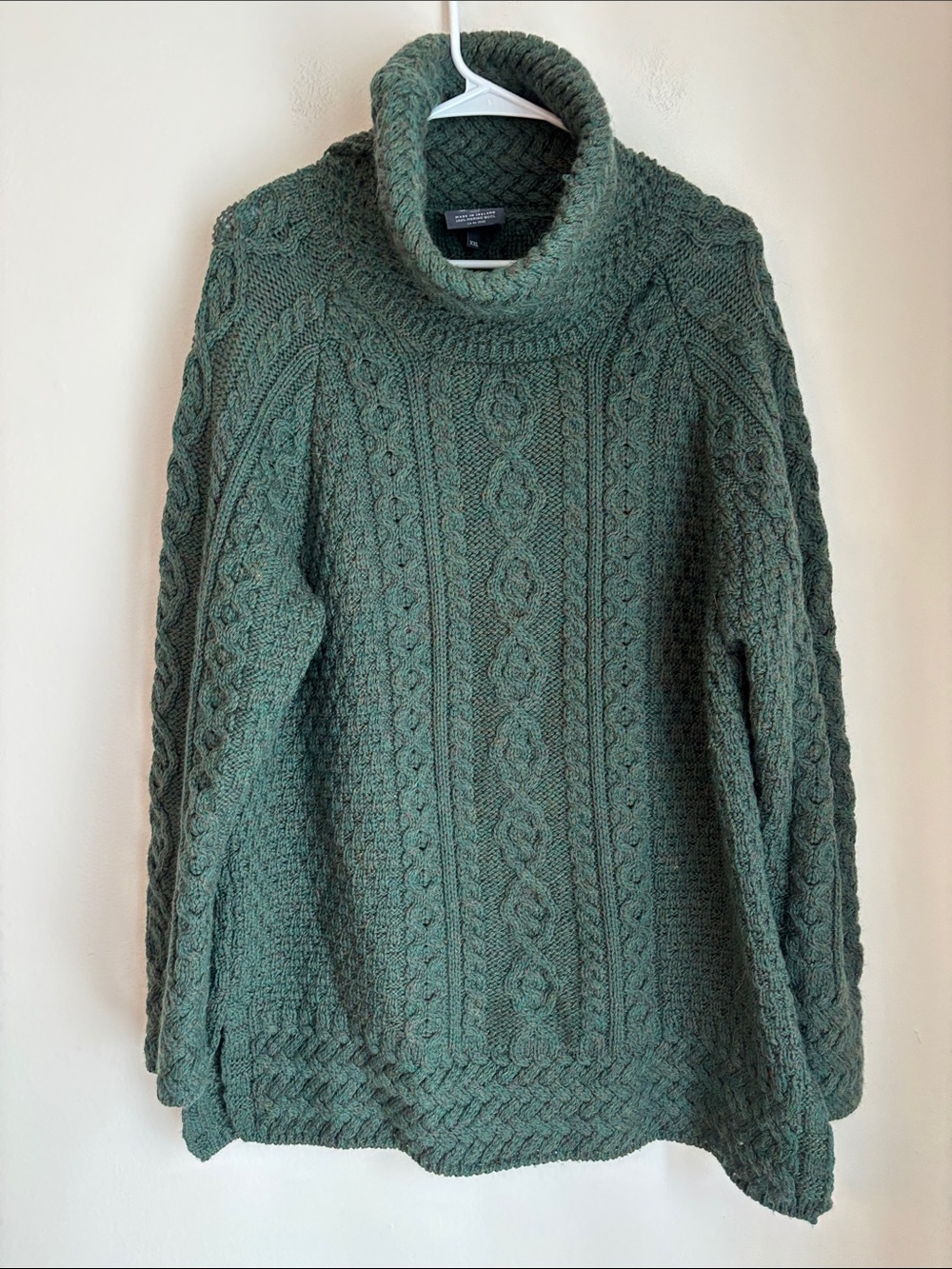 Aran woolen mills Cable Knit 100% merino wool unisex turtleneck Sweater XXL 2XL